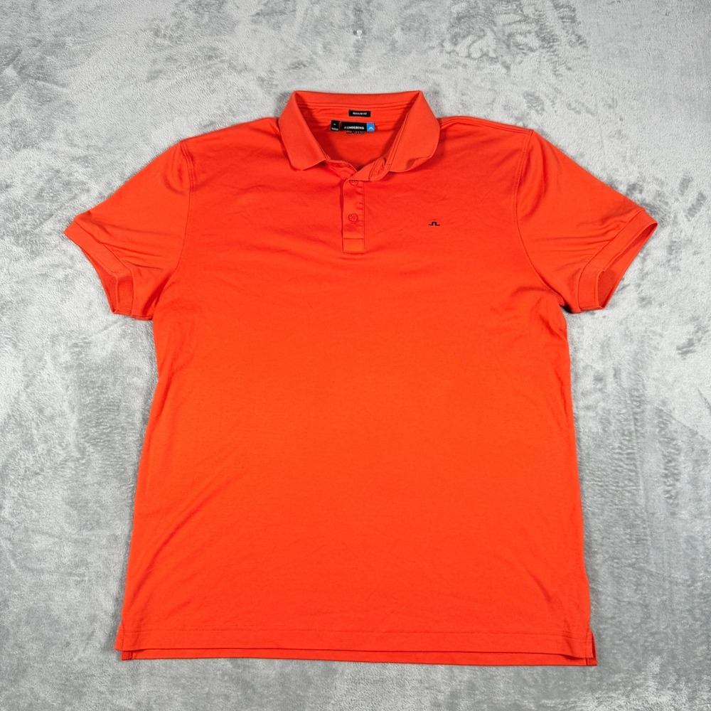 J.Lindeberg Mens XL Polo Shirt Orange Regular Fit Bridge Logo